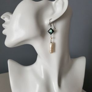 Sterling Silver Abalone And Biwa Pearl earrings